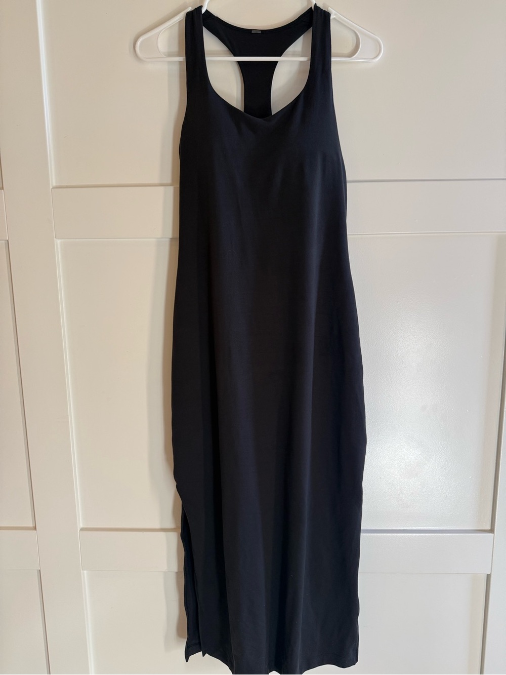 Vuori Halo Racerback Maxi Dress Black DreamKnit Built In Bra Side Slit